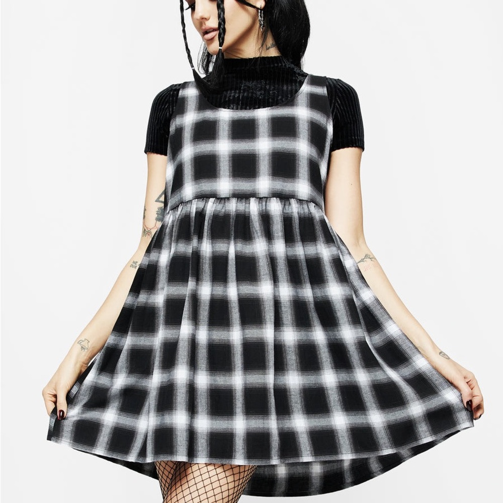 Black and White Babydoll Plaid Women's Dress